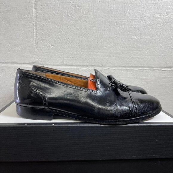 Salvatore Ferragamo Tassel Loafer Cap Toe Black Leather Dress Shoes Mens 10.5 EE - Picture 3 of 11
